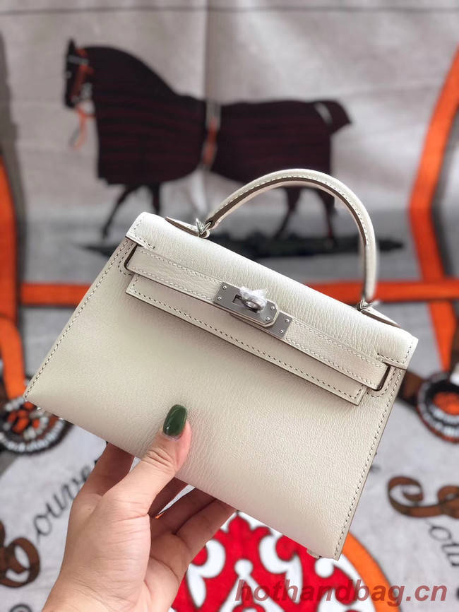 Hermes original mini Kelly chevre mysore K19CM white&silver Metal