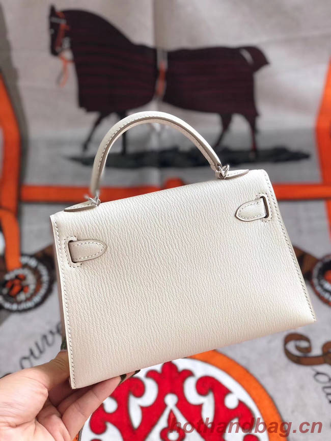 Hermes original mini Kelly chevre mysore K19CM white&silver Metal