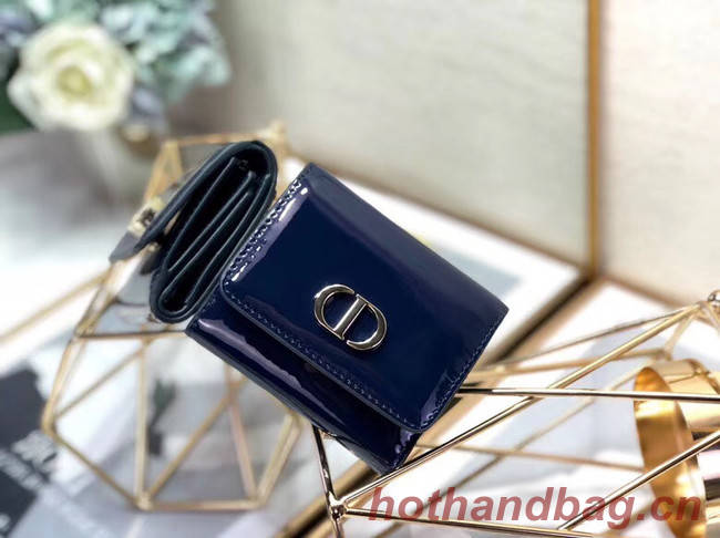 Dior MEDIUM 30 MONTAIGNE LOTUS PATENT CALFSKIN WALLET S2057 blue