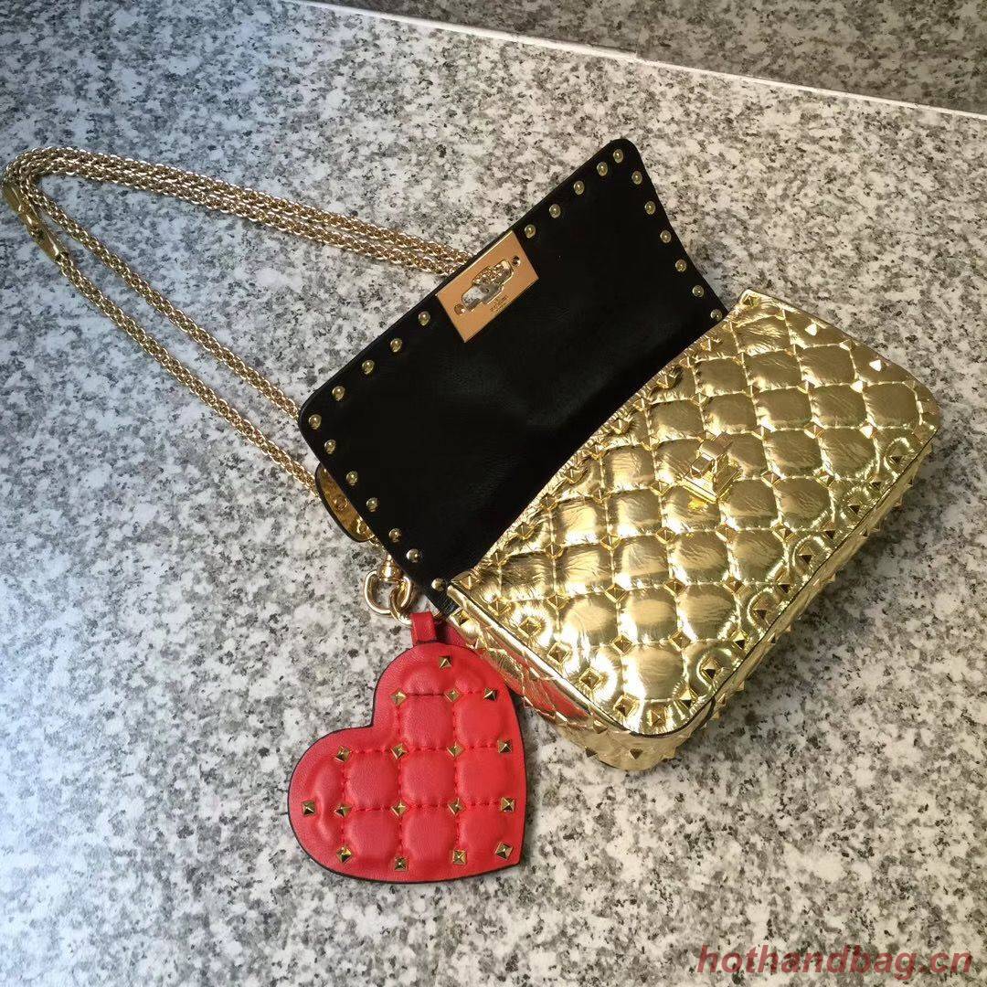 VALENTINO Rockstud small quilted leather shoulder bag 77562 Gold