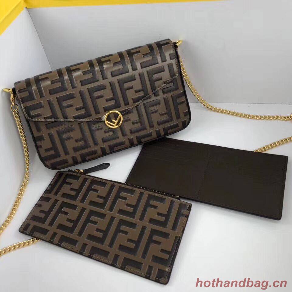 Fendi WALLET ON CHAIN WITH POUCHES leather mini-bag 8BS032 brown