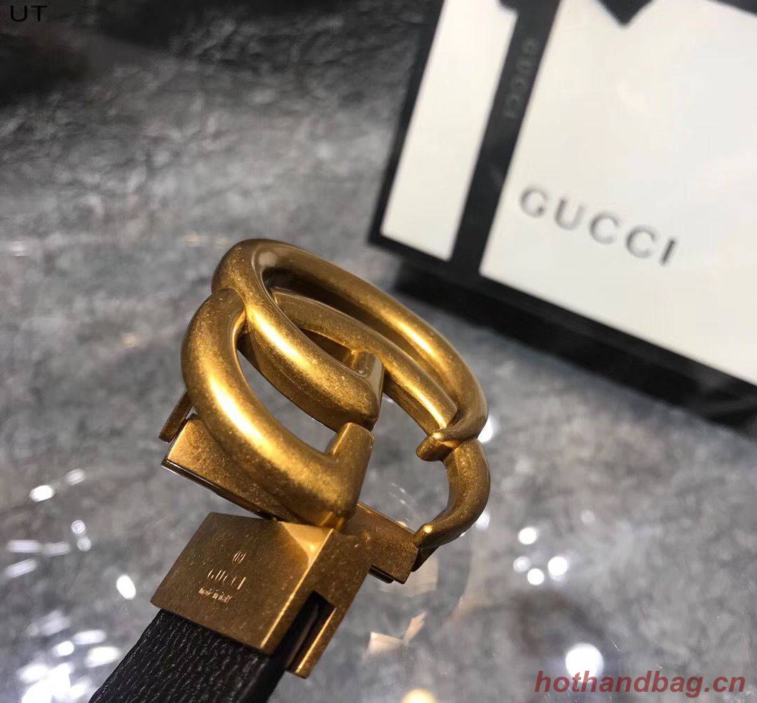 Gucci Original Litchi Leather 4CM Wide Available on both sides Belt 68884C Black & Brown