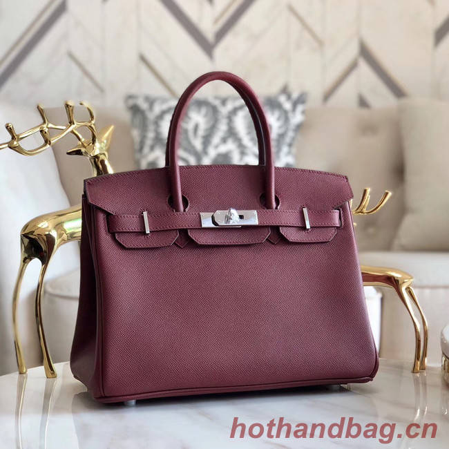 Hermes original Epsom Leather HB35O Burgundy&silver Metal