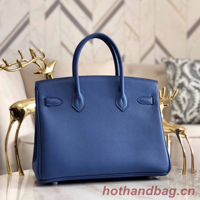 Hermes original Epsom Leather HB35O blue&silver Metal