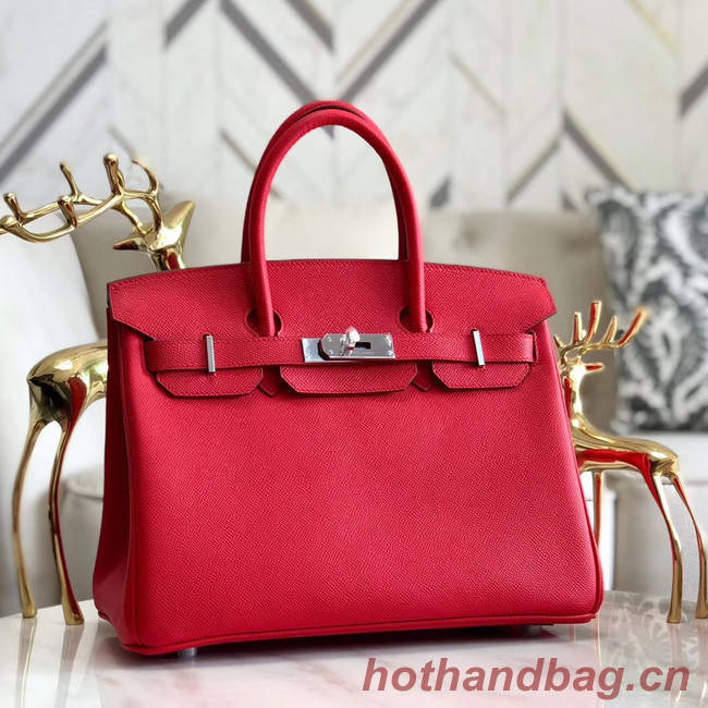 Hermes original Epsom Leather HB35O red&silver Metal