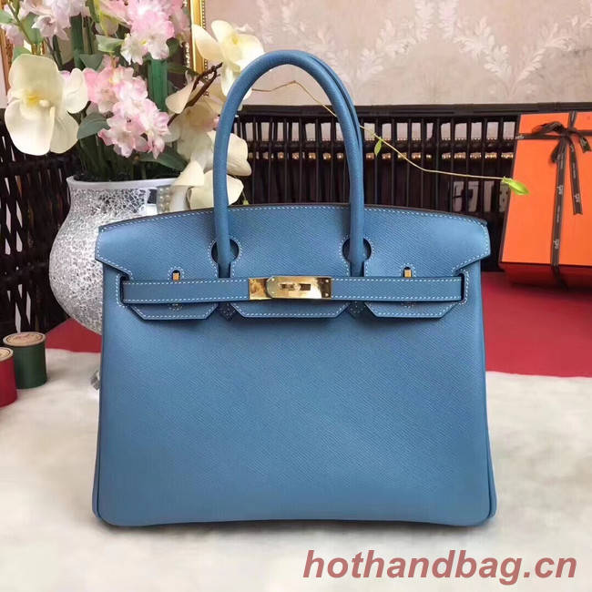 Hermes original Epsom Leather HB35O sky blue&gold Metal