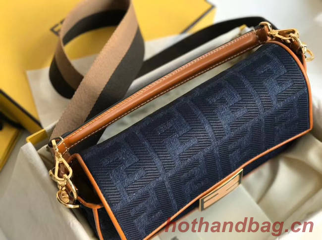 Fendi BAGUETTE LARGE Blue denim bag BR771A9