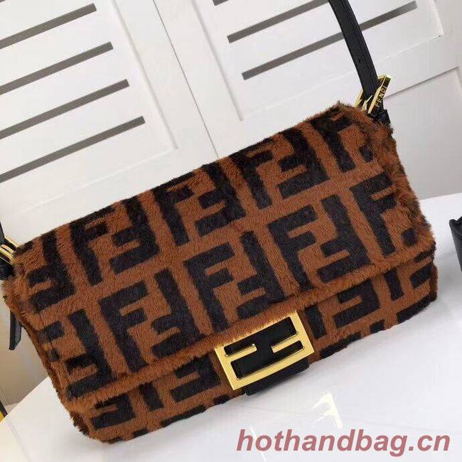 Fendi BAGUETTE Brown mink bag BR771A9 Brown