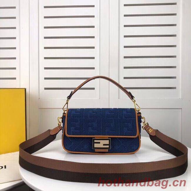 Fendi BAGUETTE LARGE Blue denim bag F0386 blue