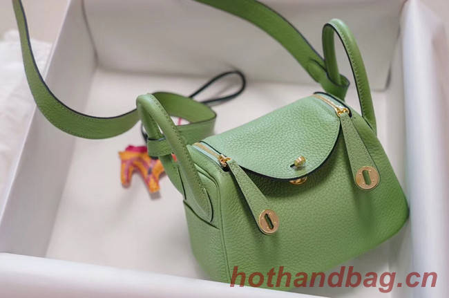 Hermes mini Lindy Togo Leather Bag LD19 green&gold-Tone Metal