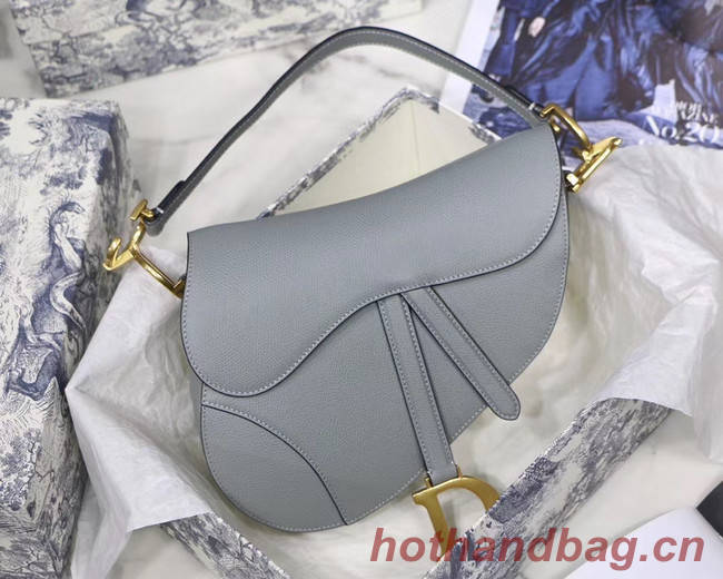 DIOR GRAY STONE SADDLE GRAIN CALFSKIN BAG M0446C