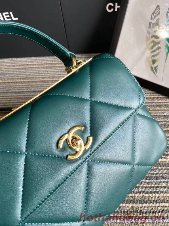 Chanel CC original lambskin top handle flap bag A92236 green&Gold-Tone Metal