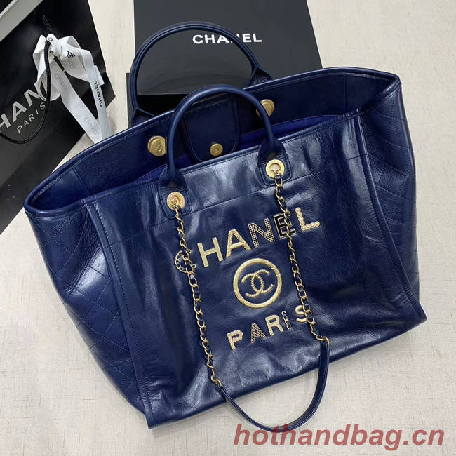 Chanel cowhide Tote Shopping Bag A66942 blue