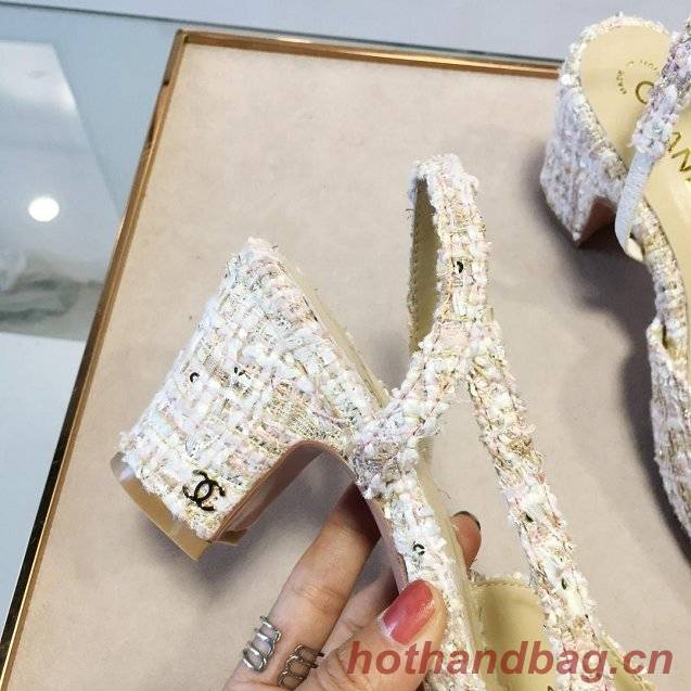 Chanel tweed slingbacks 55mm heel G31318 beige&pink