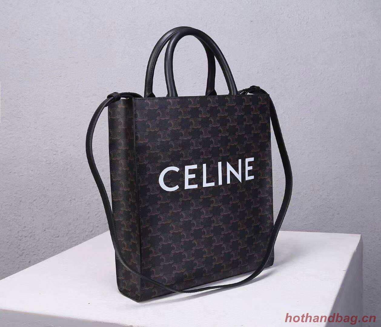 Celine TEEN TRIOMPHE BAG IN TRIOMPHE CANVAS AND CALFSKIN CL91542 BLACK