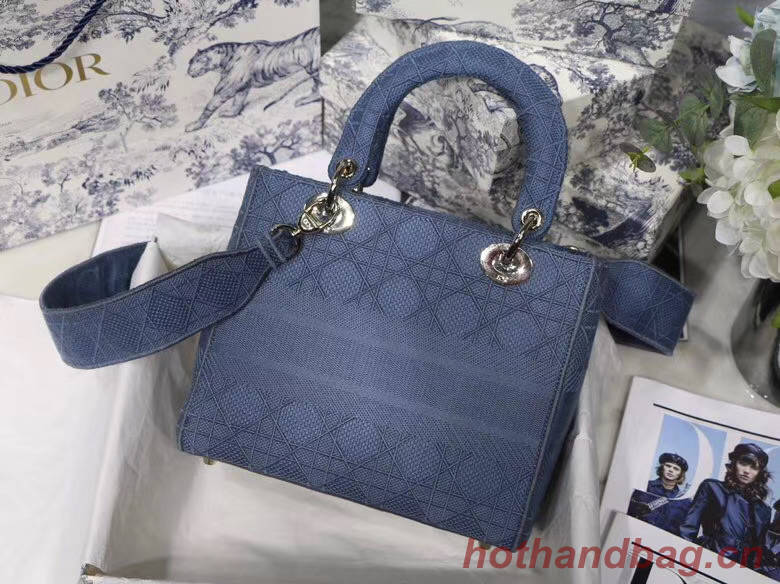 DIOR MEDIUM LADY D-LITE BAG Dark Denim Blue Cannage Embroidery M0565OREY