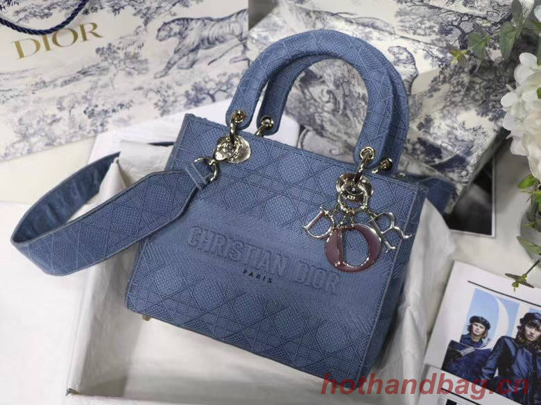 DIOR MEDIUM LADY D-LITE BAG Dark Denim Blue Cannage Embroidery M0565OREY