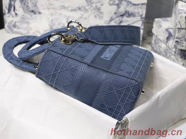 DIOR MEDIUM LADY D-LITE BAG Dark Denim Blue Cannage Embroidery M0565OREY