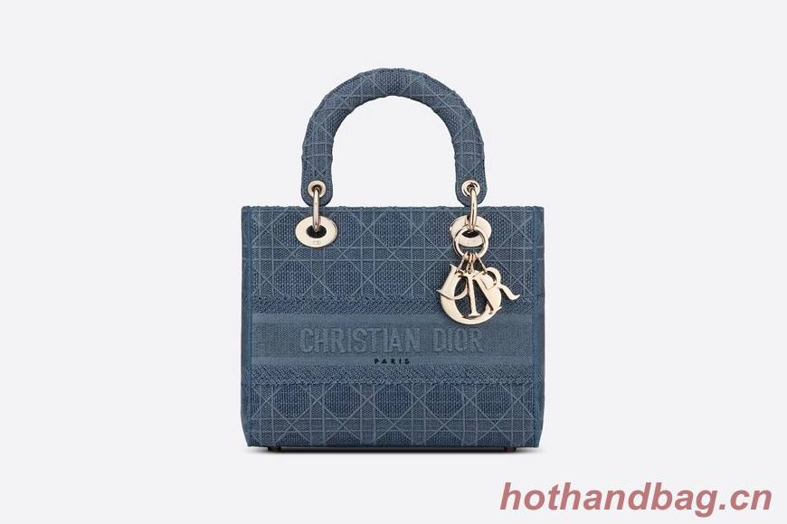 DIOR MEDIUM LADY D-LITE BAG Dark Denim Blue Cannage Embroidery M0565OREY