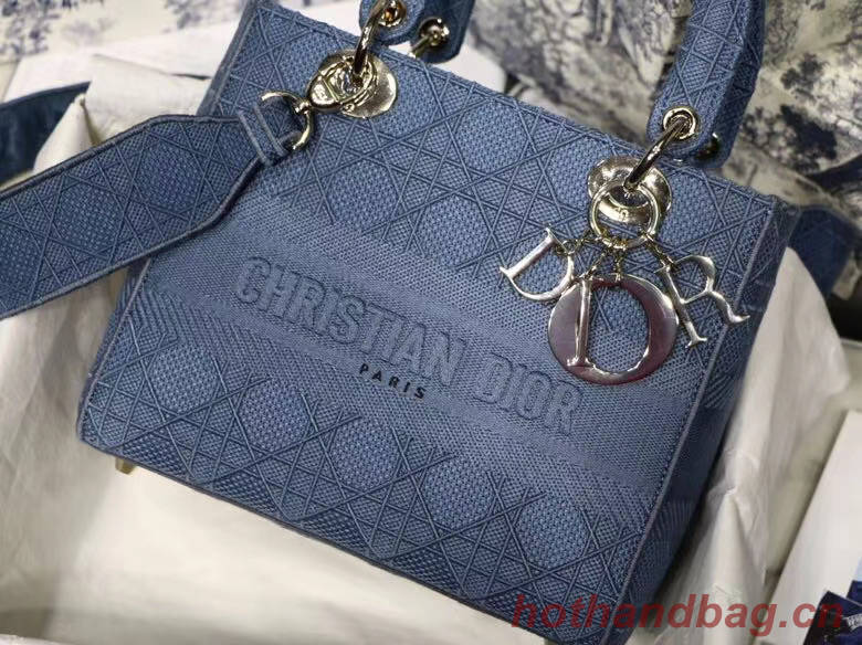 DIOR MEDIUM LADY D-LITE BAG Dark Denim Blue Cannage Embroidery M0565OREY