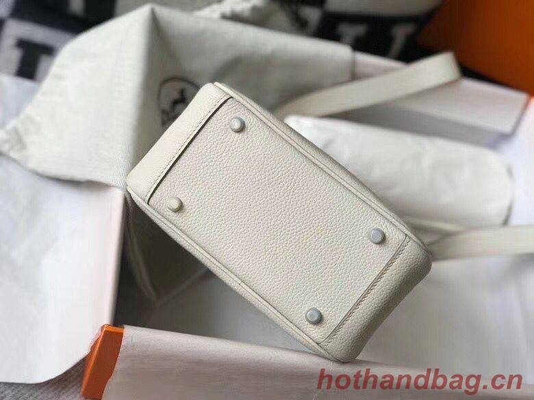 Hermes mini Lindy Original Togo Leather Bag LD19 White&Silver-Tone Metal