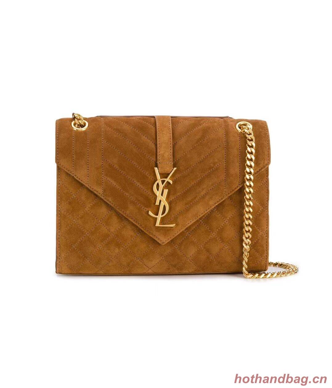 YSL ENVELOPPE MEDIUM BAG IN MIX MATELASSE GRAIN DE POUDRE EMBOSSED IN SUEDE Y487206 brown