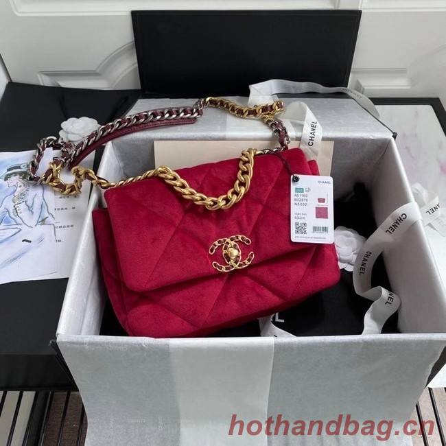 Chanel 19 flap bag velvet AS1160 red