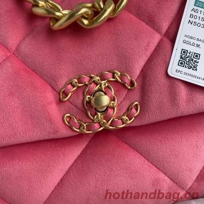 Chanel 19 flap bag velvet AS1161 pink