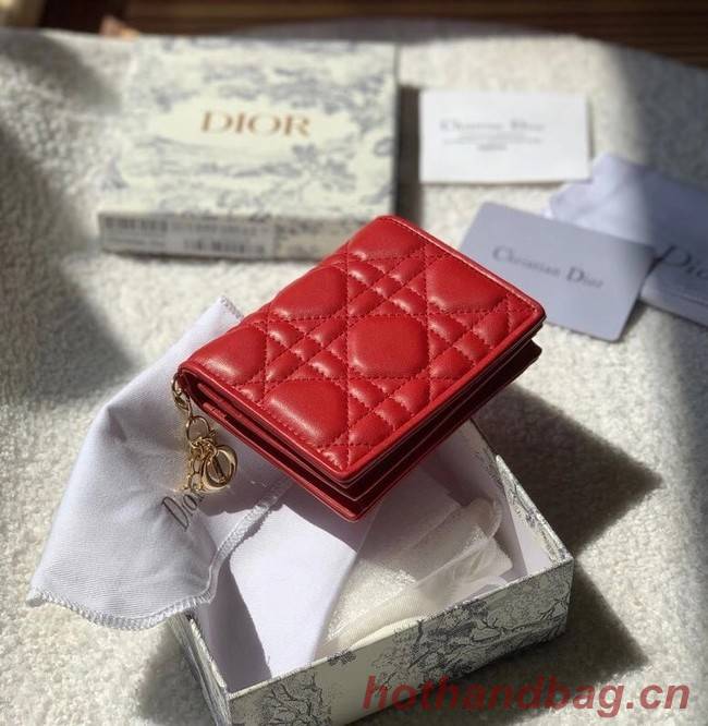 MINI LADY DIOR WALLET Cannage Lambskin S0178 red