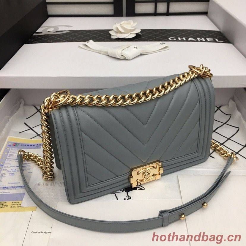 Boy Chanel Flap Bag Original Chevron Leather Gray A67086V Gold Buckle