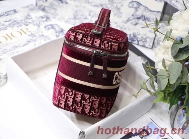 Dior Oblique Embroidered Velvet DIORTRAVEL VANITY CASE S5480 Burgundy