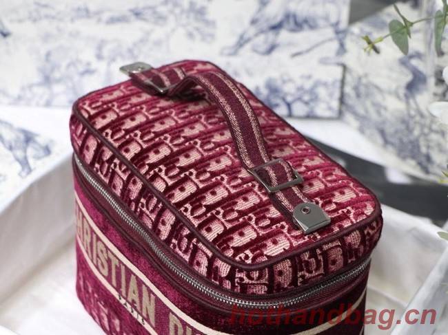 Dior Oblique Embroidered Velvet DIORTRAVEL VANITY CASE S5480 Burgundy