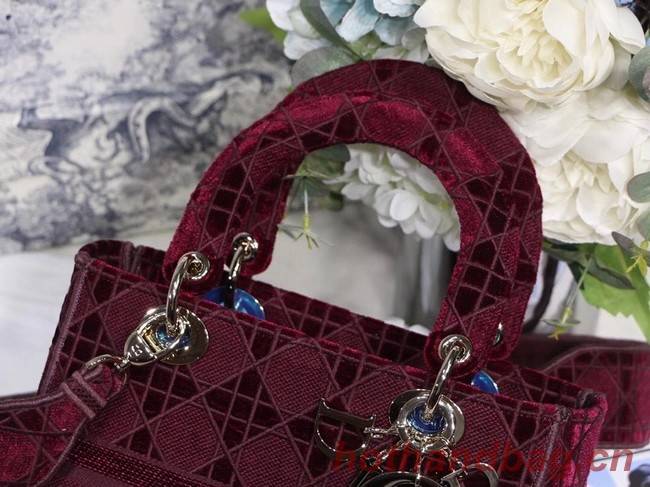 MEDIUM LADY D-LITE BAG Burgundy Cannage Embroidered Velvet M0565OW