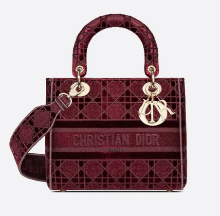 MEDIUM LADY D-LITE BAG Burgundy Cannage Embroidered Velvet M0565OW