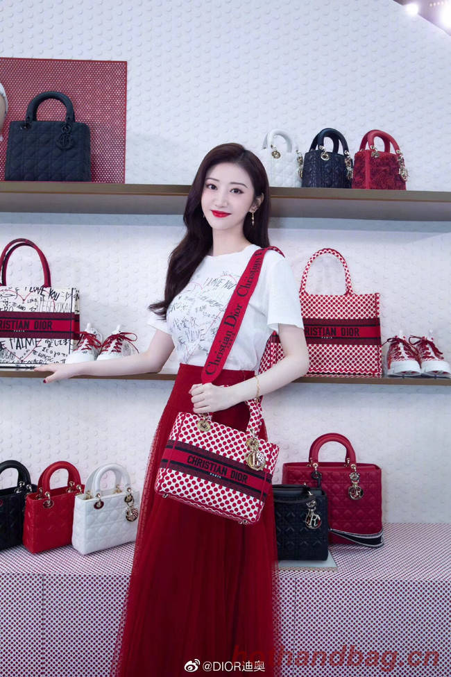 MEDIUM LADY D-LITE DIORAMOUR BAG Red Dior Dots Embroidery M0565OBB