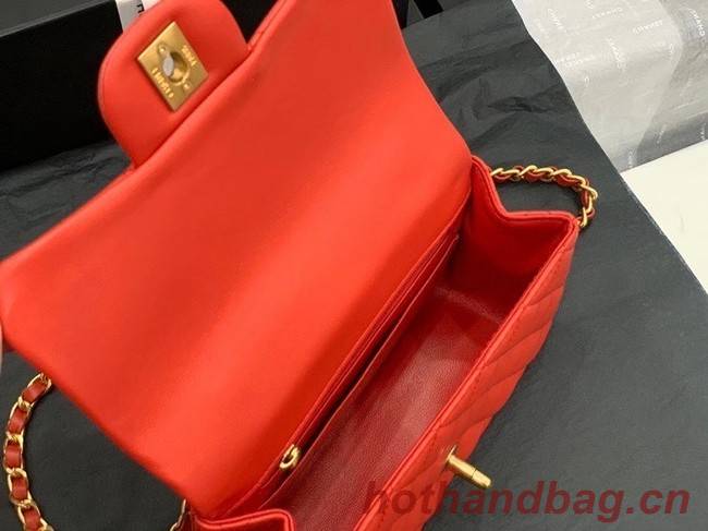 Chanel small tote bag Sheepskin & Gold-Tone Metal AS2431 red