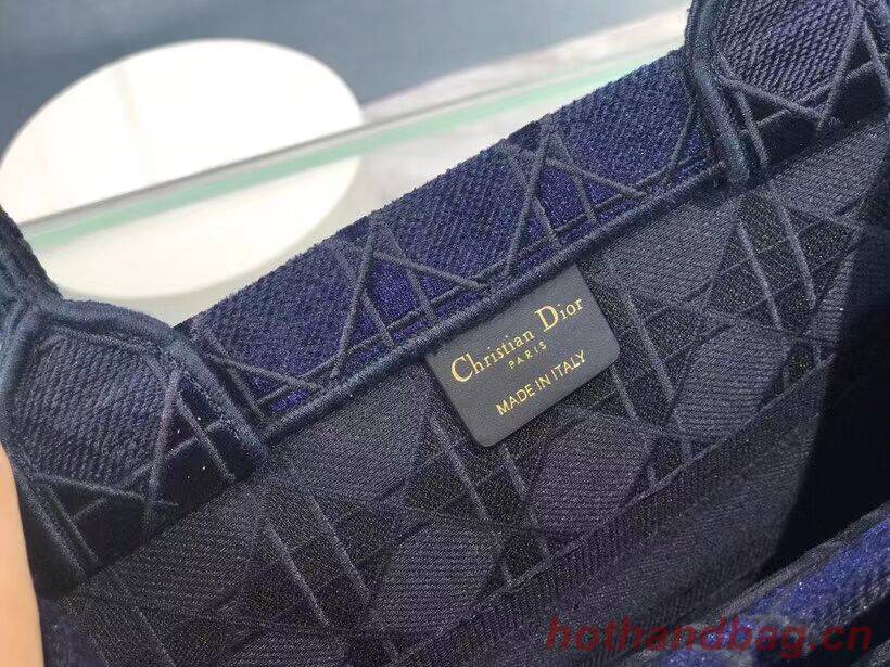 SMALL DIOR BOOK TOTE blue Cannage Embroidered Velvet M1287Z