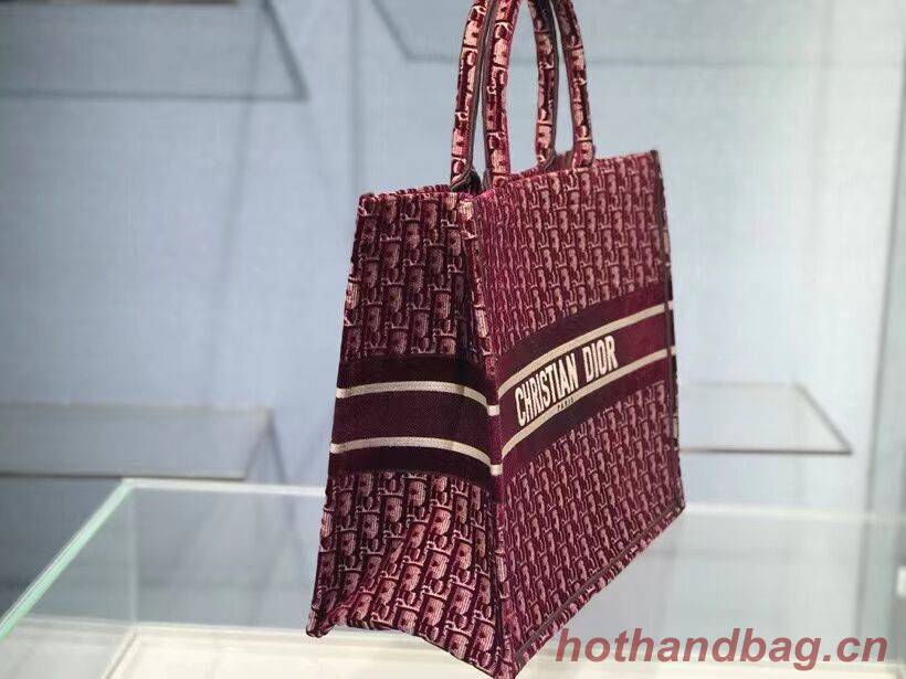 DIOR BOOK TOTE Burgundy Dior Oblique Embroidered Velvet M1286Z