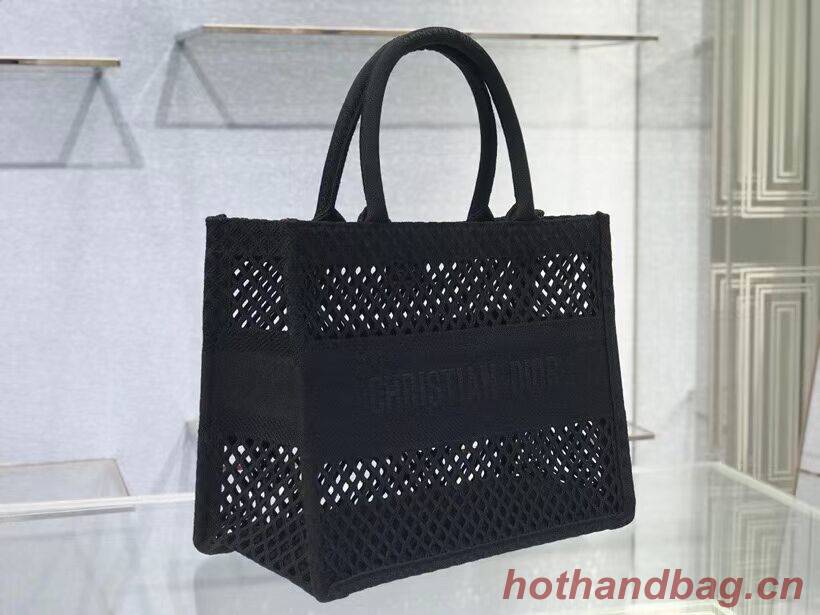 SMALL DIOR BOOK TOTE Black Mesh Embroidery M1296Z