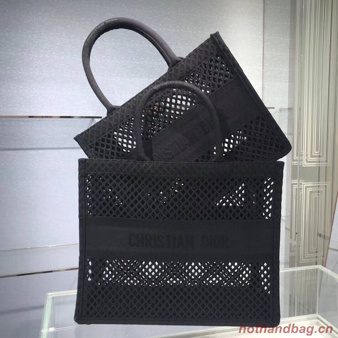 SMALL DIOR BOOK TOTE Black Mesh Embroidery M1296Z