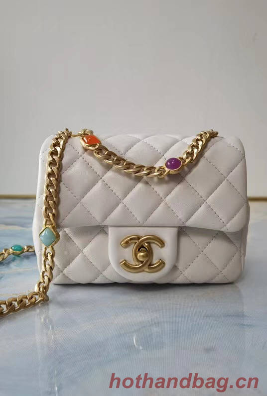 Chanel flap bag Lambskin Resin & Gold-Tone Metal  AS2379 white