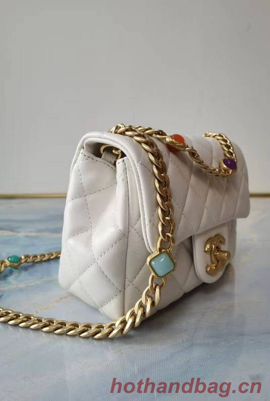 Chanel flap bag Lambskin Resin & Gold-Tone Metal  AS2379 white