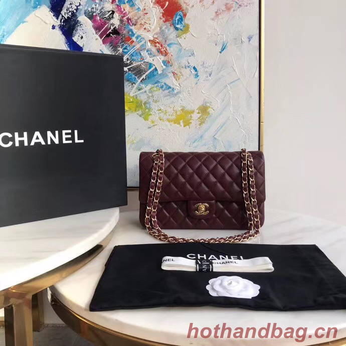 chanel classic handbag Lambskin & gold Metal A01112 Burgundy