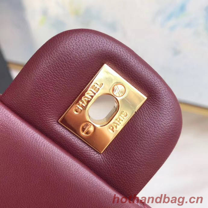 chanel classic handbag Lambskin & gold Metal A01112 Burgundy