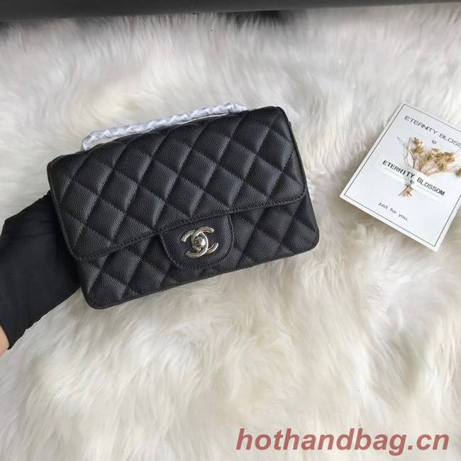 Chanel mini flap bag Grained Calfskin &silver-Tone Metal A1116 black