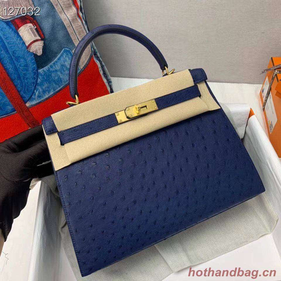  Hermes  Kelly Bag Original Leather Ostrich Skin H5600 Dark Blue