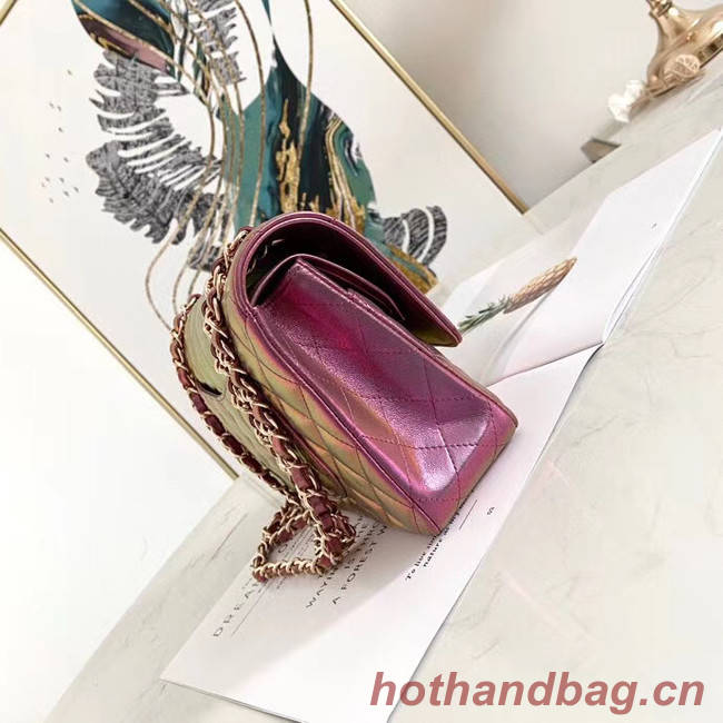 Chanel classic handbag Iridescent Calfskin & gold Metal A01112 purple