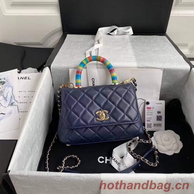 chanel mini flap bag with top handle AS2215 Navy Blue