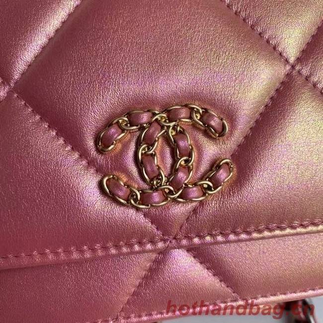 Chanel 19  Iridescent Calfskin Chain Wallet AP0957 pink