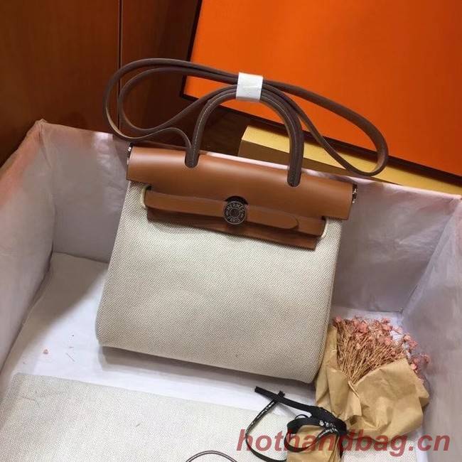 Hermes mini Herbag Original Canvas Leather & Calfskin 45987 Offwhite&brown